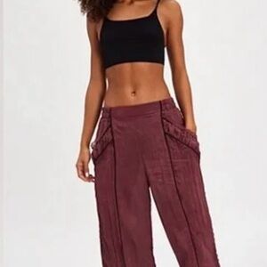 Free People Pretty Please Maroon Wide Leg Pants